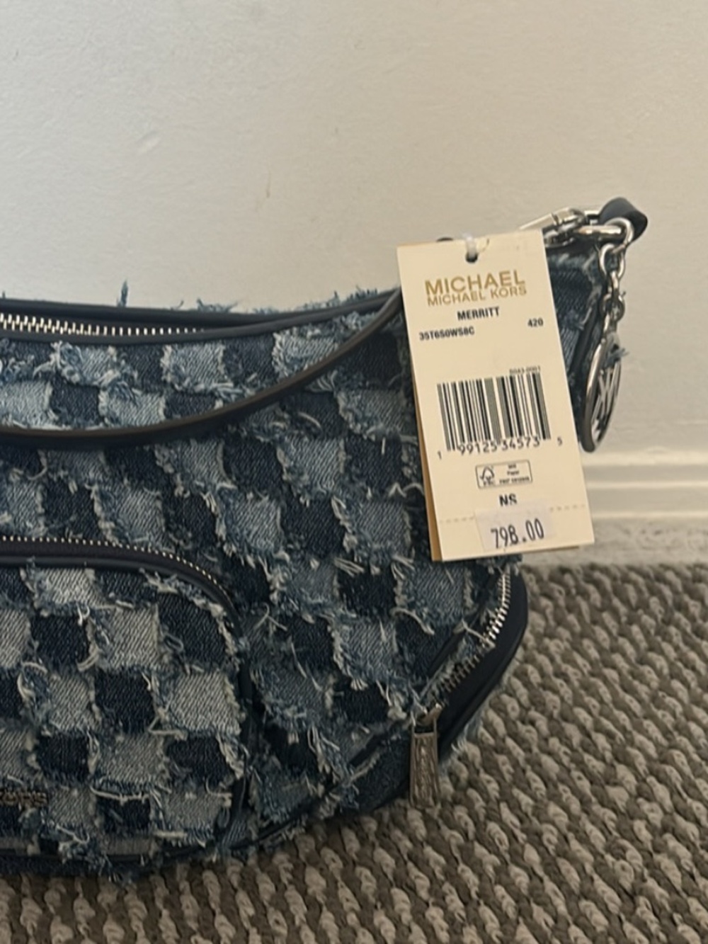 New Michael Kors Merritt Denim Convertible Shoulder Bag